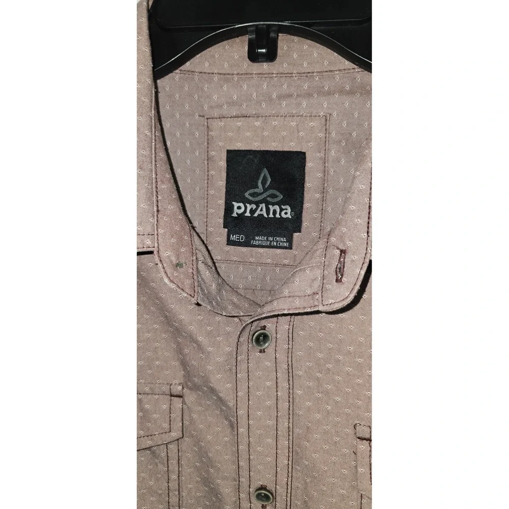 Prana Mens Long Sleeve Button Down Shirt Mauve Geometric Print Roll Tab‎ Medium
